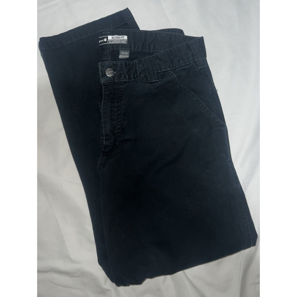 Carhartt 102291 Rugged Flex Relaxed Fit Black Canvas Work Pants 34x30 Read